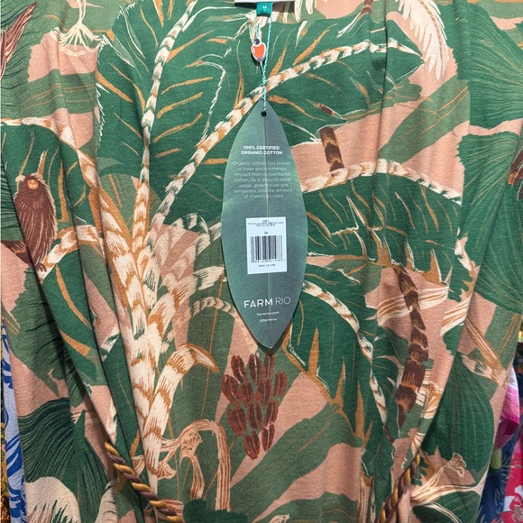 Farm Rio | Beige Tropical Isla Midi Dress~Padded Shoulders & Tiger Tail Belt - Picture 2 of 4